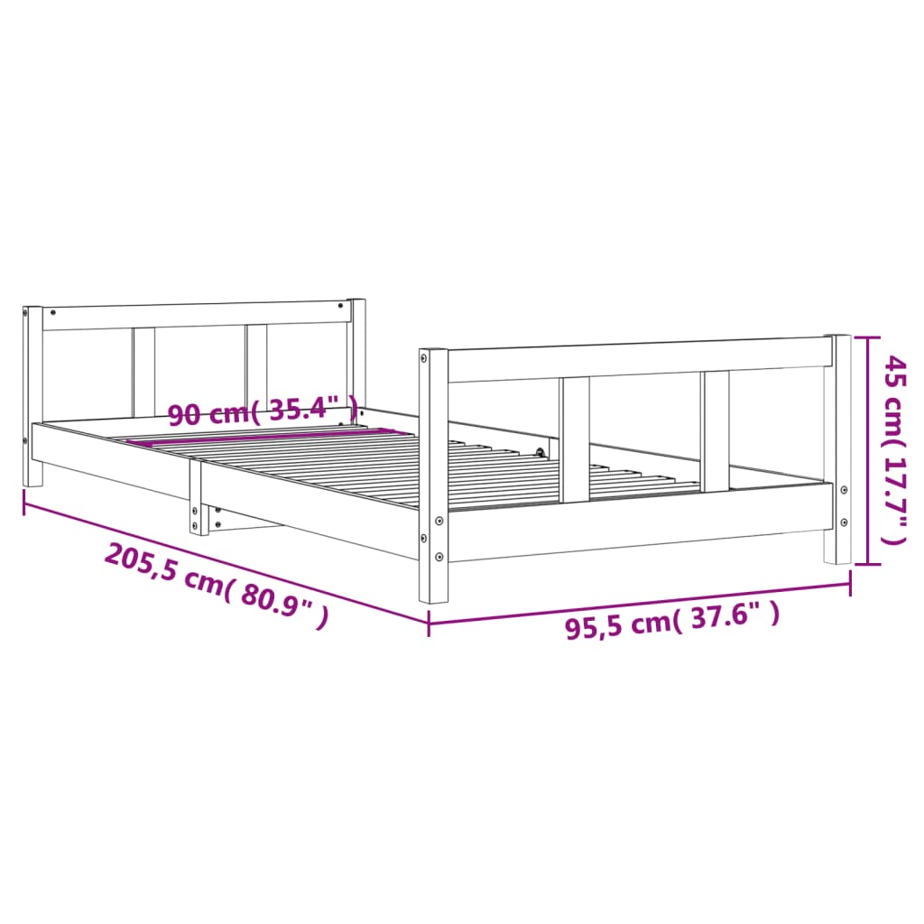 Cadre de lit enfant 80x160 cm en pin massif