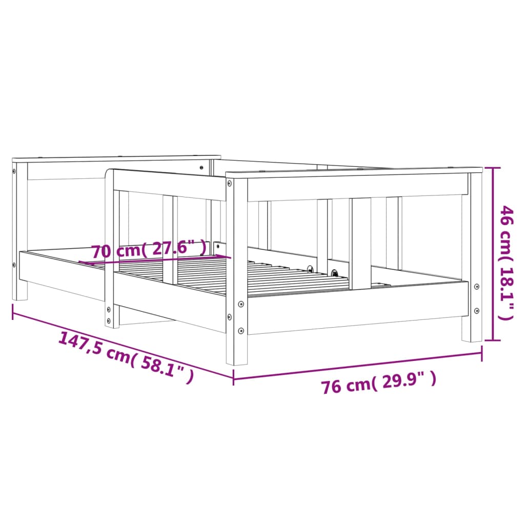 Cadre de lit enfant 80x160 cm en pin massif