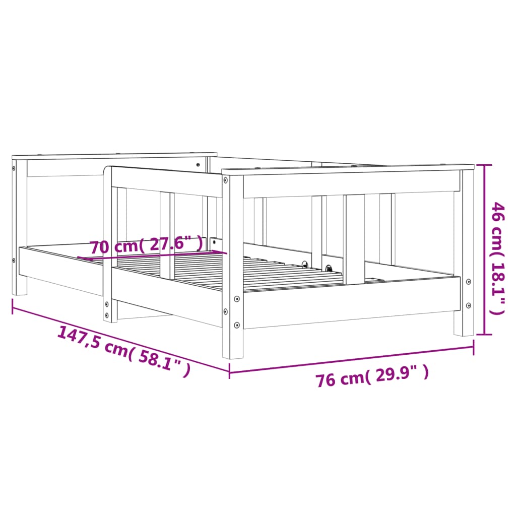 Cadre de lit enfant 80x160 cm en pin massif