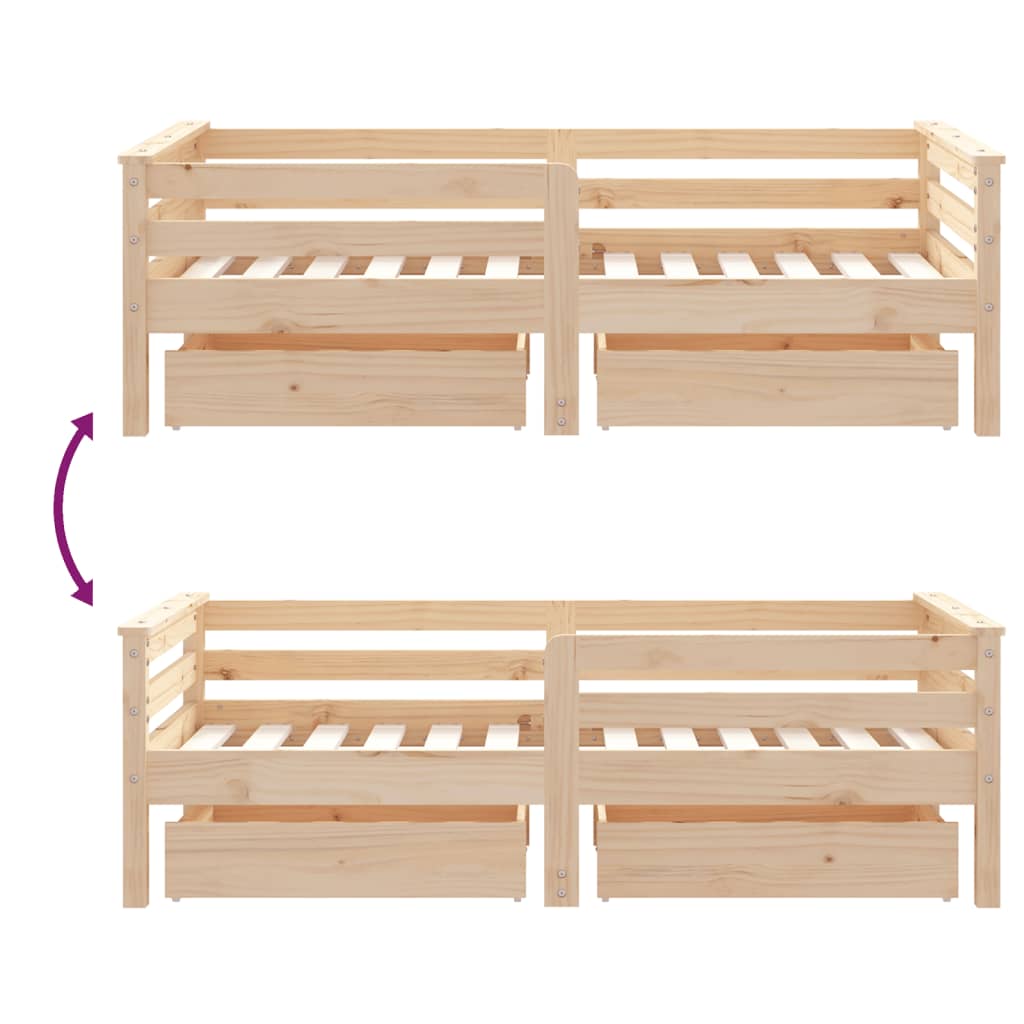 Kinderbedframe met lades 90x190 cm massief grenenhout