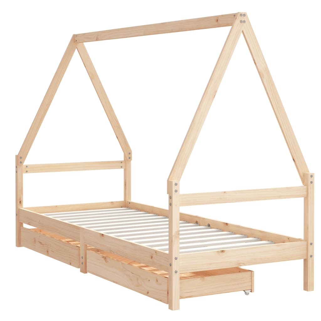 Kinderbedframe met lades 80x160 cm massief grenenhout