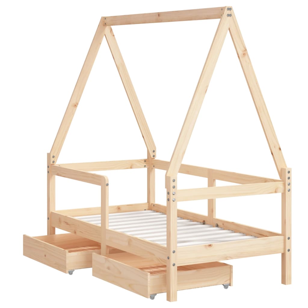 Kinderbedframe met lades 80x160 cm massief grenenhout