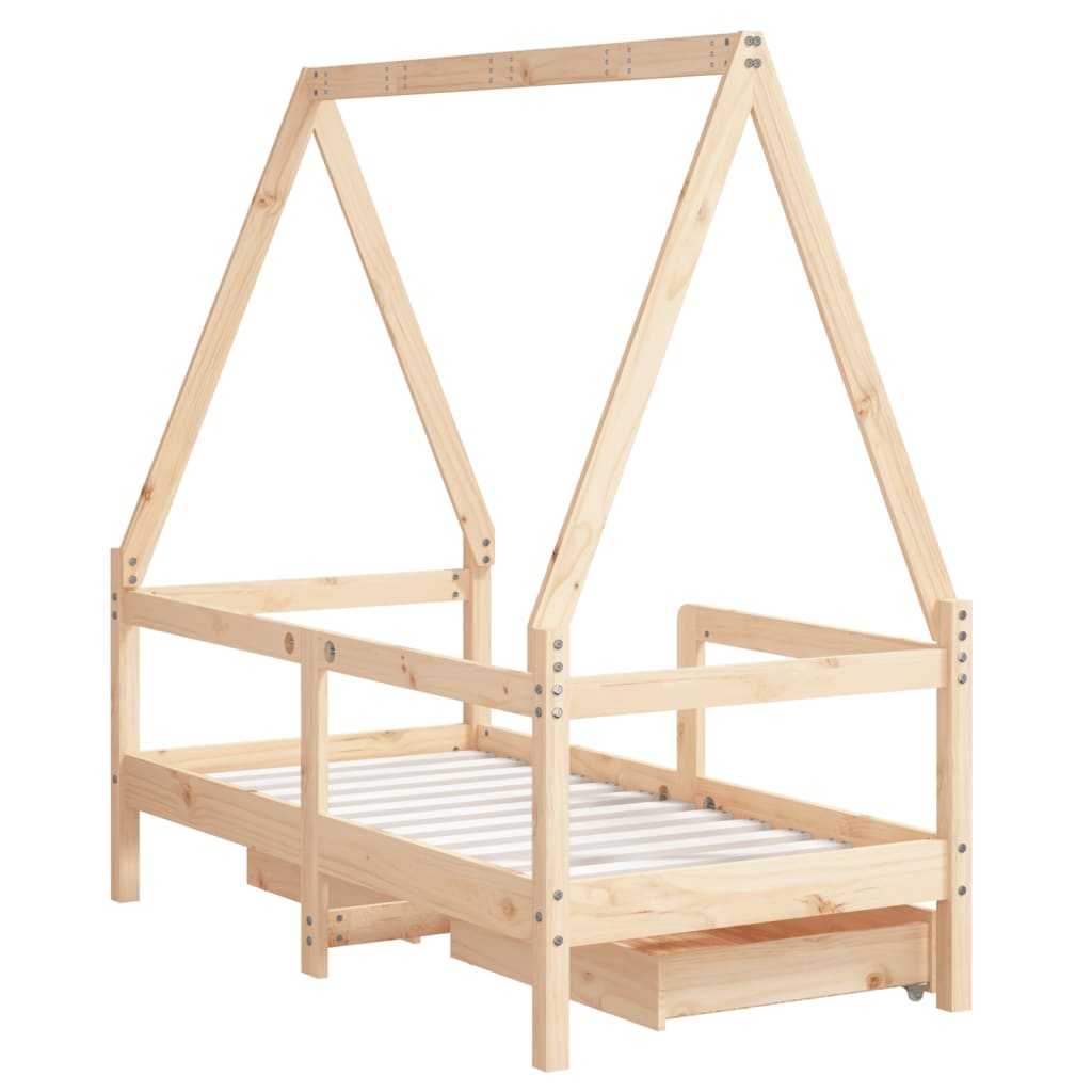 Kinderbedframe met lades 80x160 cm massief grenenhout