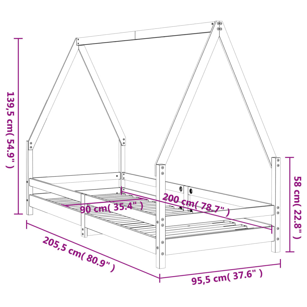 Cadre de lit enfant 80x160 cm en pin massif