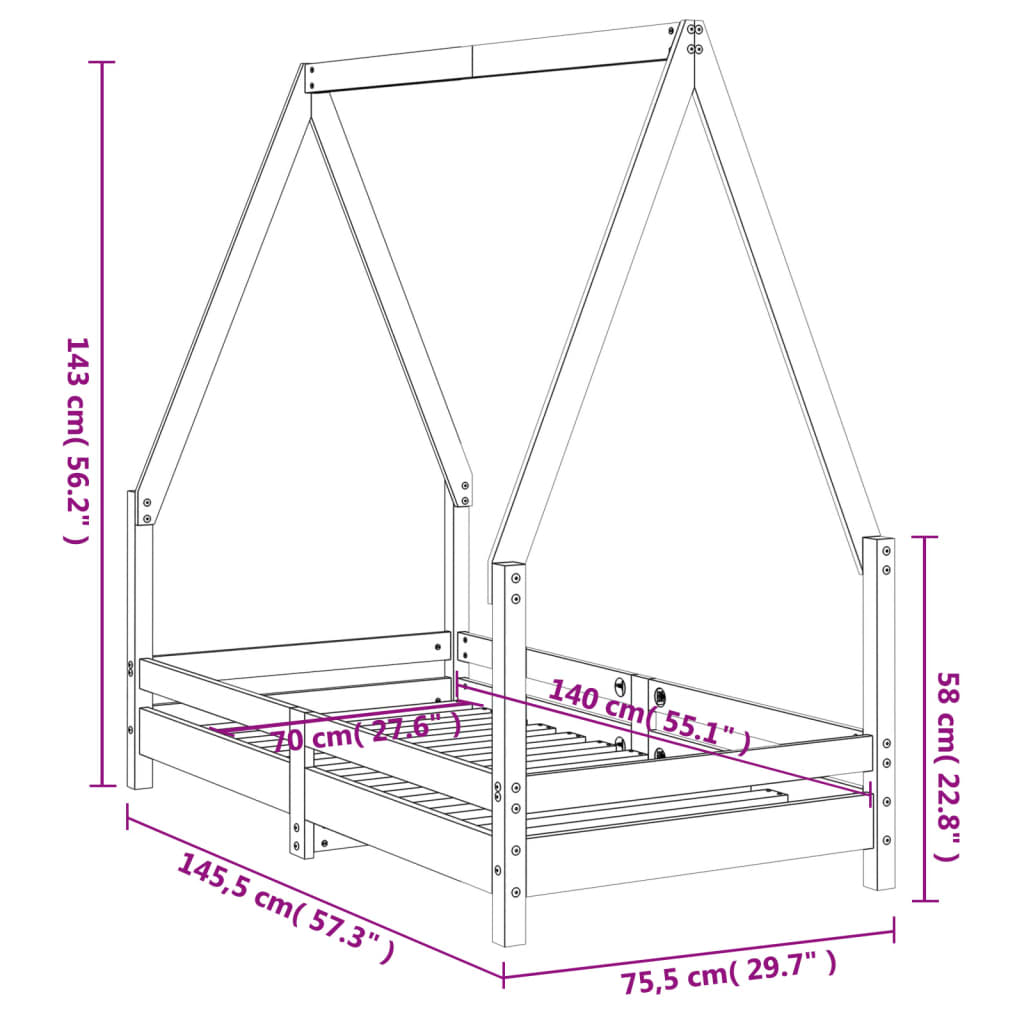 Kinderbedframe 80x160 cm massief grenenhout