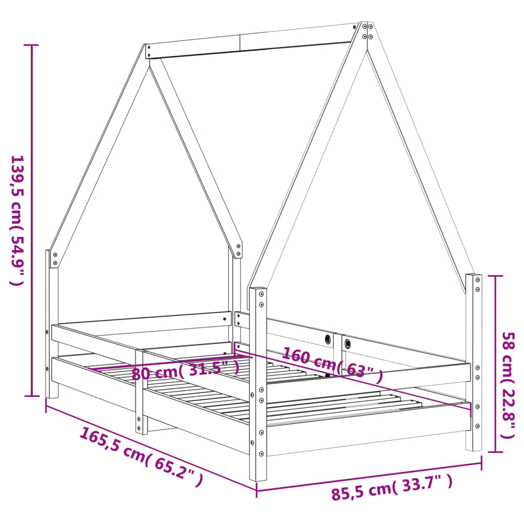 Kinderbedframe 80x160 cm massief grenenhout