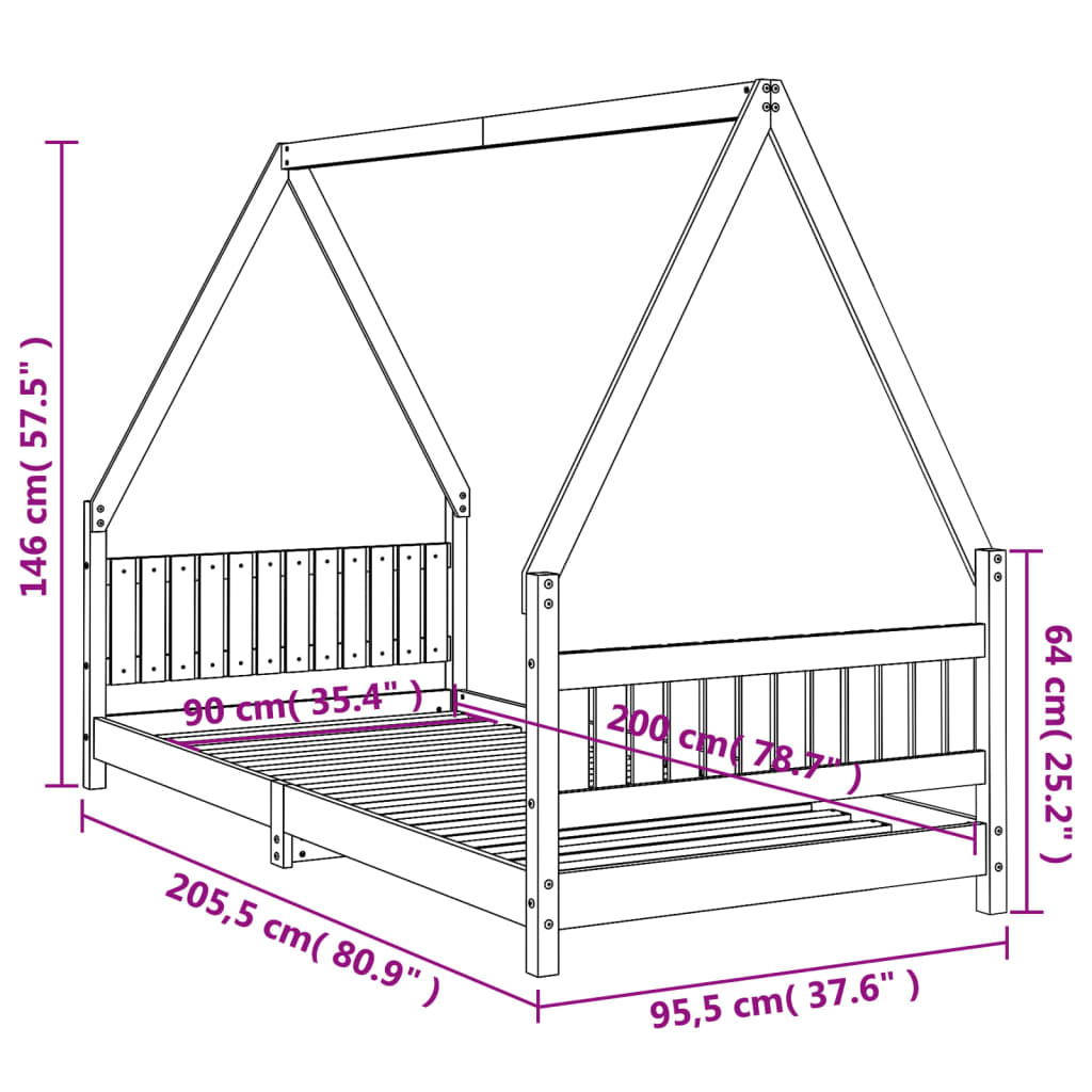 Kinderbedframe 80x200 cm massief grenenhout