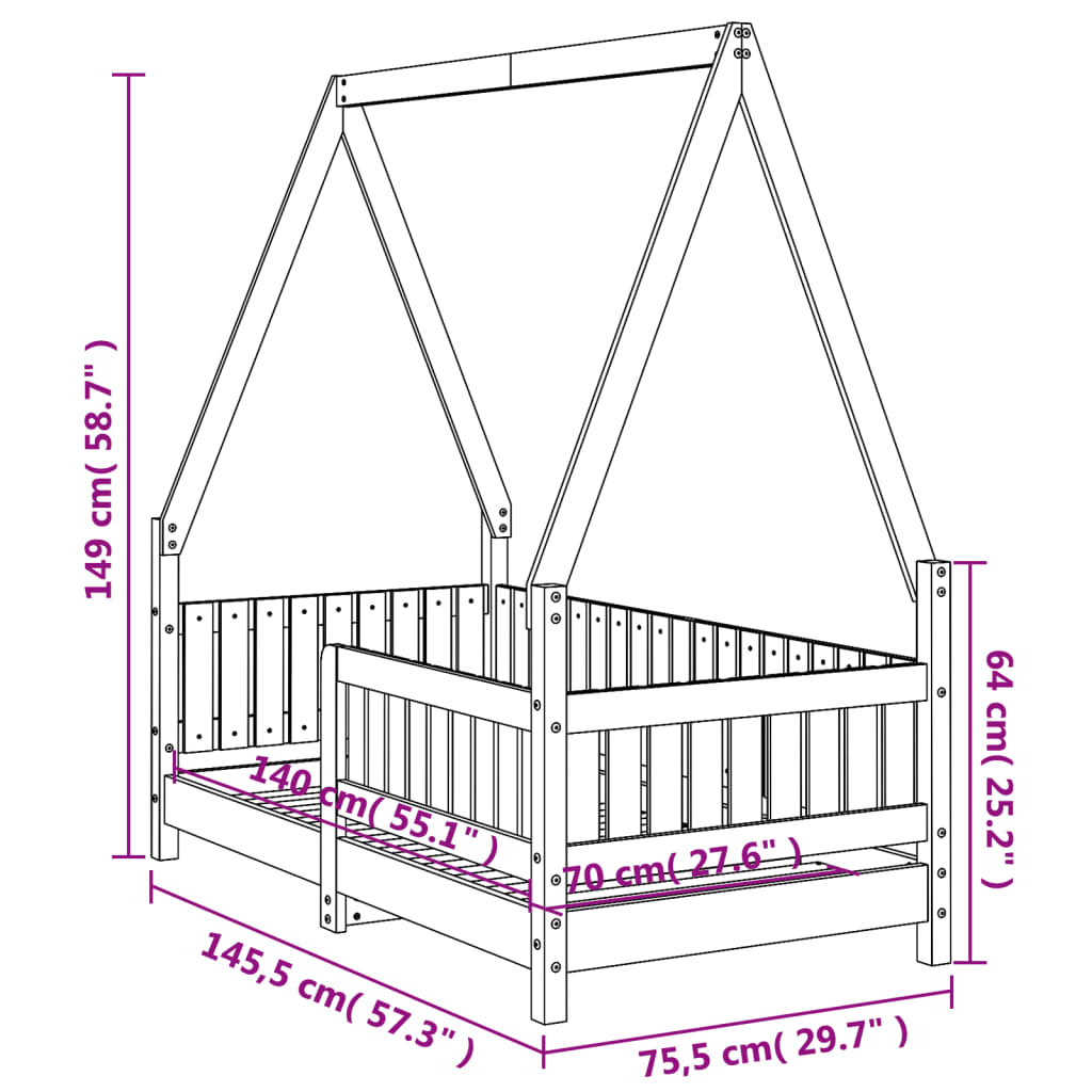 Kinderbedframe 80x200 cm massief grenenhout