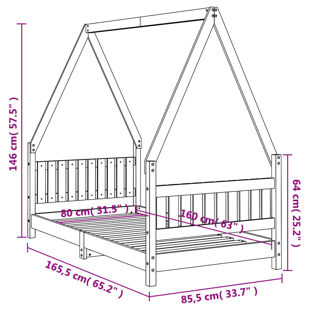 Kinderbedframe 80x200 cm massief grenenhout