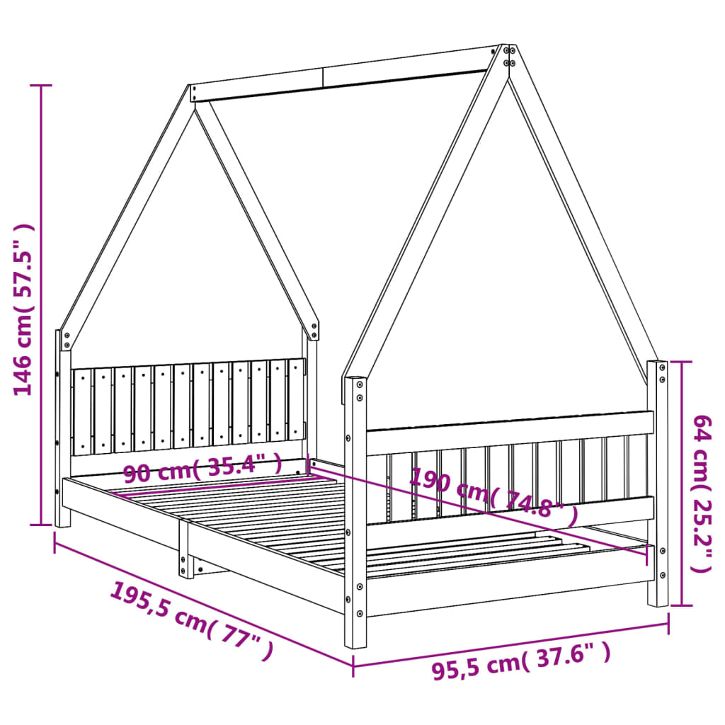 Kinderbedframe 80x200 cm massief grenenhout