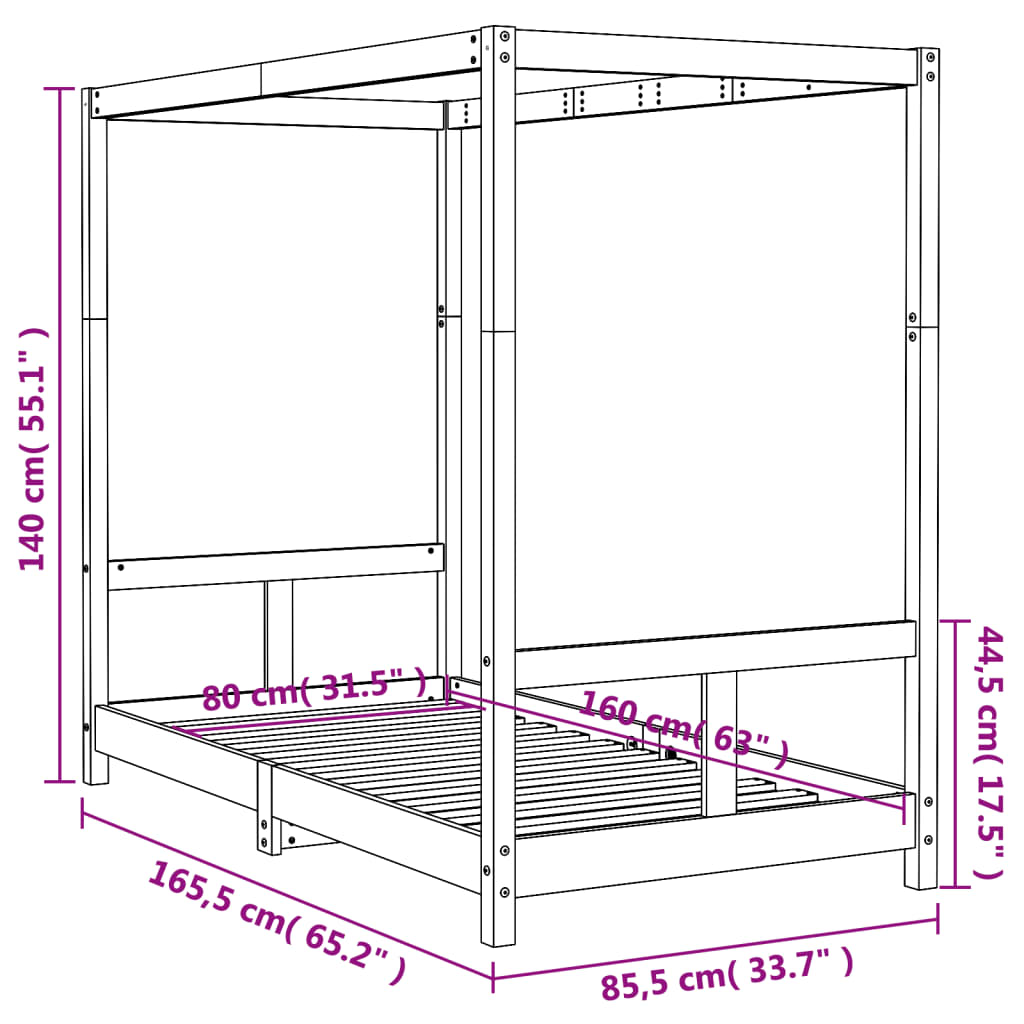 Cadre de lit enfant 80x200 cm en pin massif