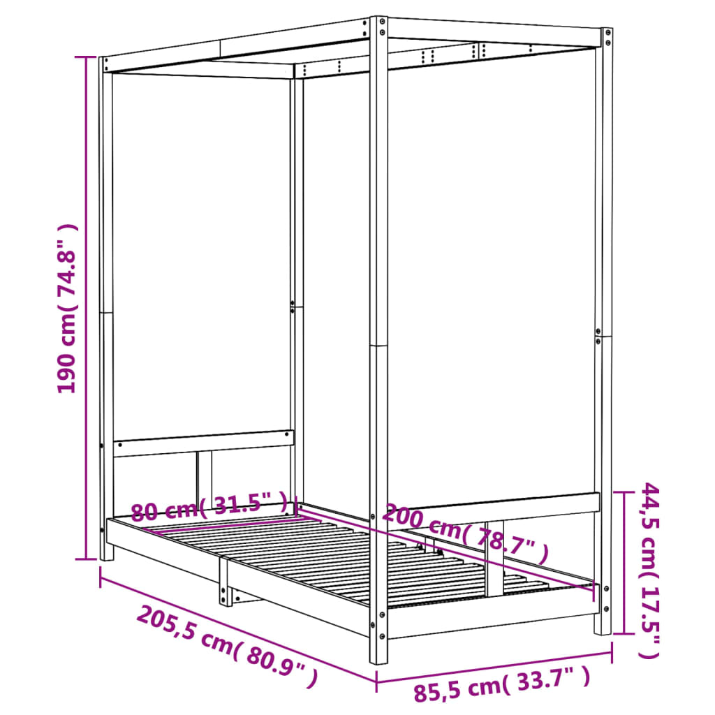 Kinderbedframe 80x200 cm massief grenenhout