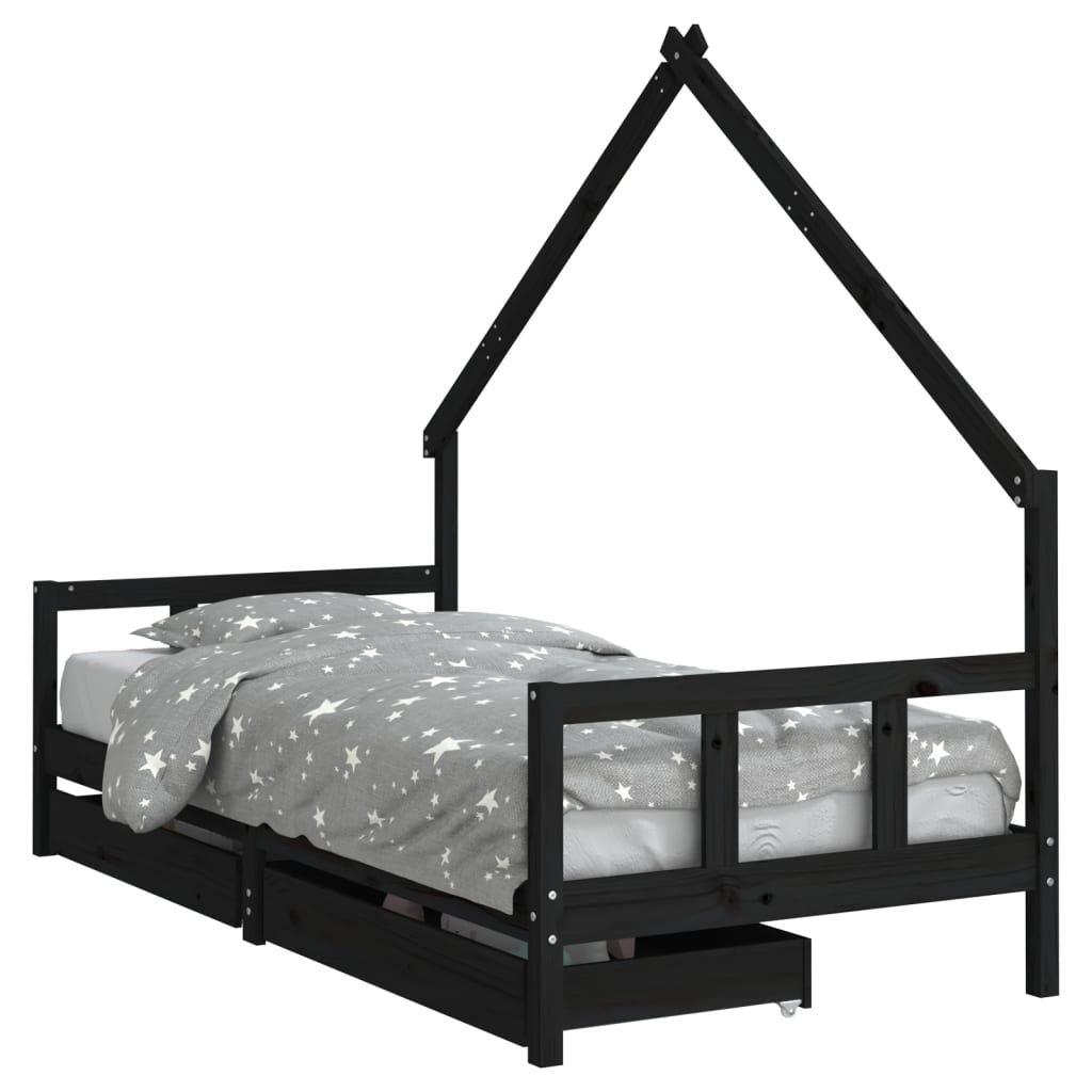 Kinderbedframe met lades 70x140 cm massief grenenhout