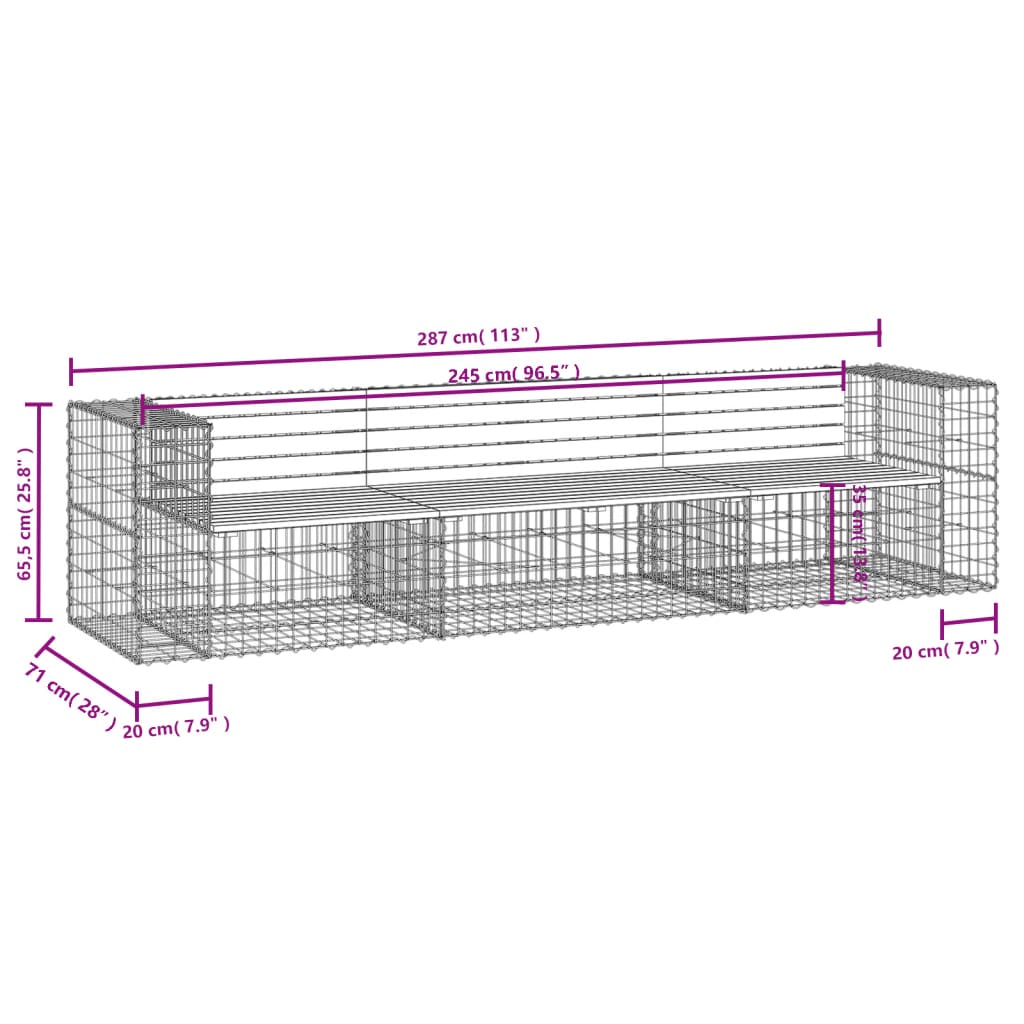 Tuinbank schanskorfontwerp 287x71x65,5 cm massief