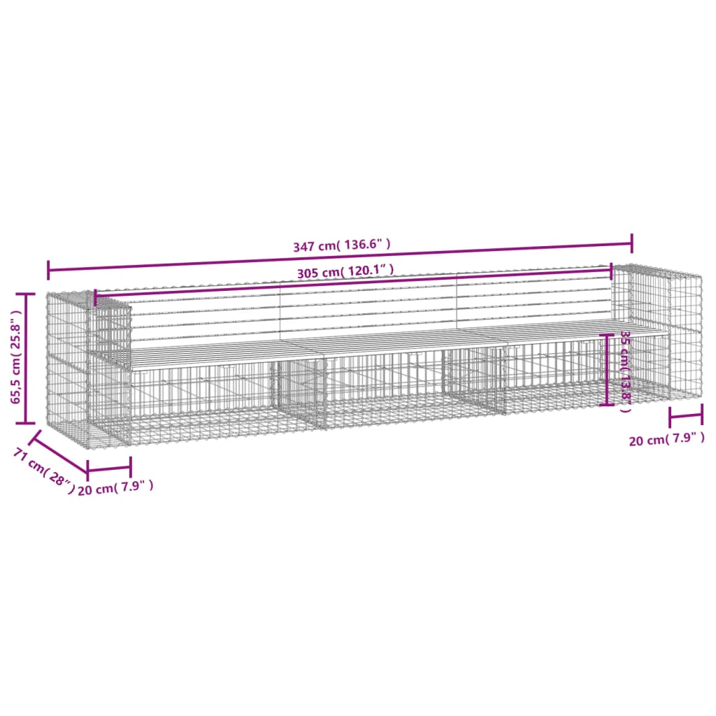 Tuinbank schanskorfontwerp 347x71x65,5 cm massief grenenhout