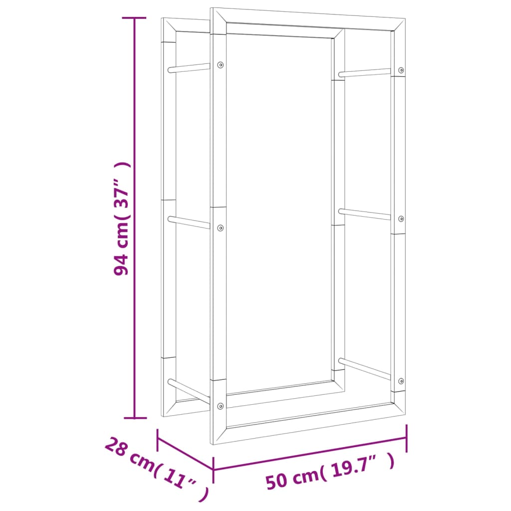 Support à bois de cheminée 110x28x214 cm en acier inoxydable