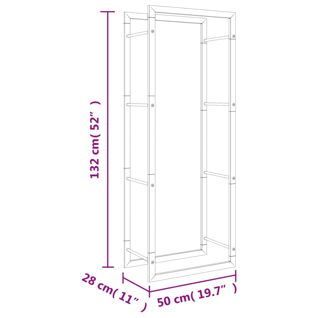 Support à bois de cheminée 110x28x214 cm en acier inoxydable