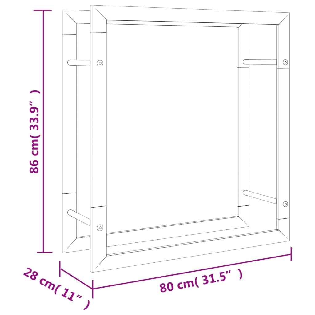 Support à bois de cheminée 110x28x214 cm en acier inoxydable