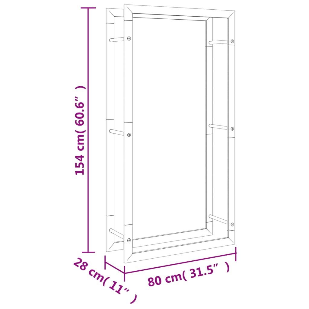 Support à bois de cheminée 110x28x214 cm en acier inoxydable