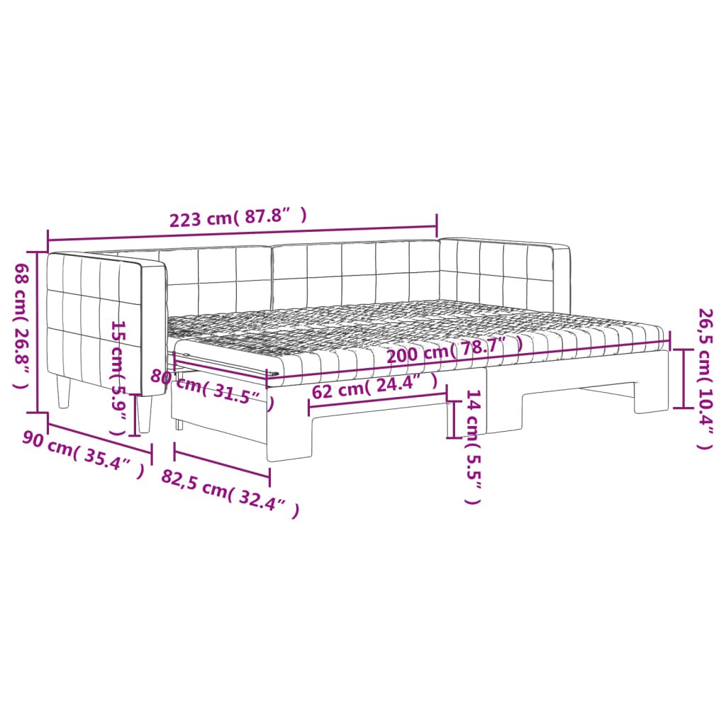 Slaapbank onderschuifbed en matrassen 100x200 cm fluweel