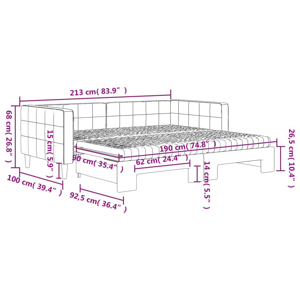 Slaapbank onderschuifbed en matrassen 100x200 cm fluweel