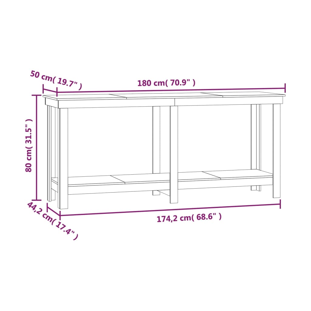 Etabli 180x50x80 cm en bois de pin massif