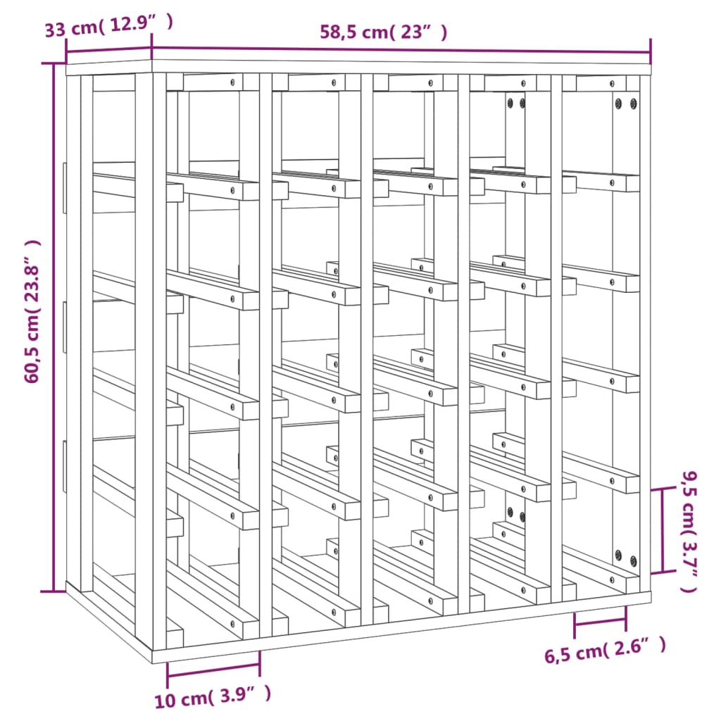 Wijnrek 70x33x94 cm massief grenenhout bruin