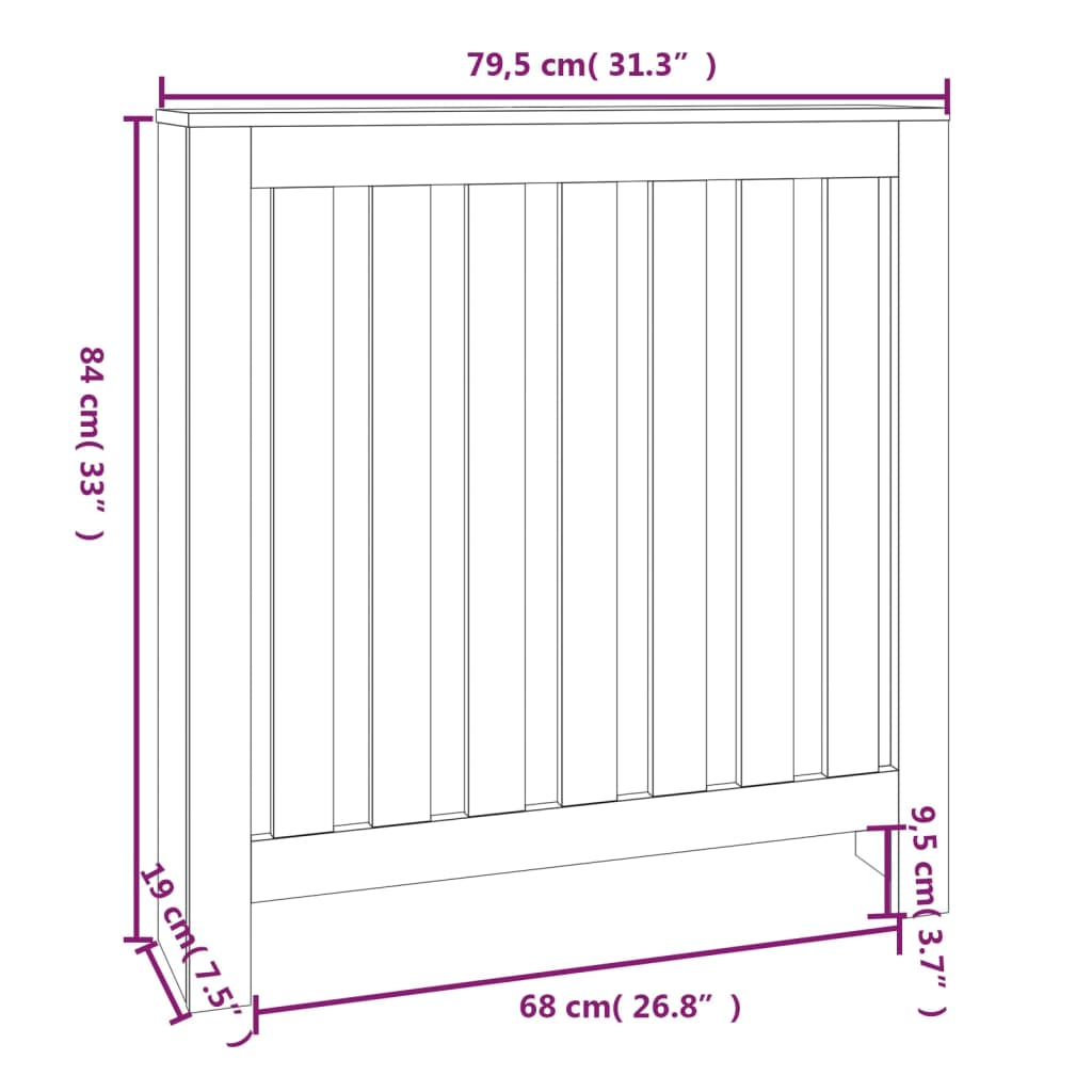 Caisson de radiateur 153x19x84 cm en bois de pin massif