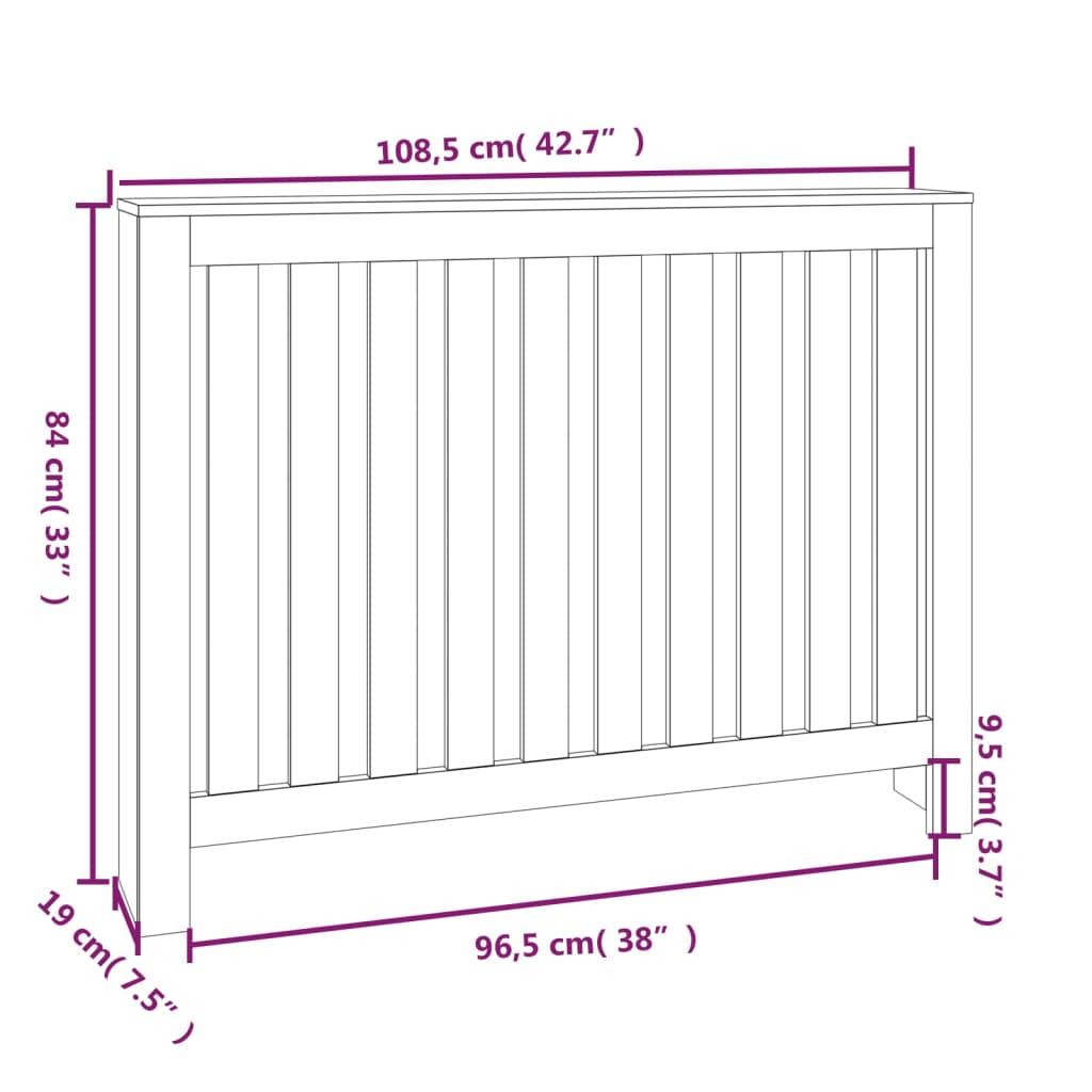 Caisson de radiateur 153x19x84 cm en bois de pin massif