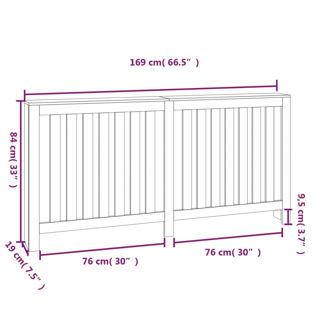 Caisson de radiateur 153x19x84 cm en bois de pin massif