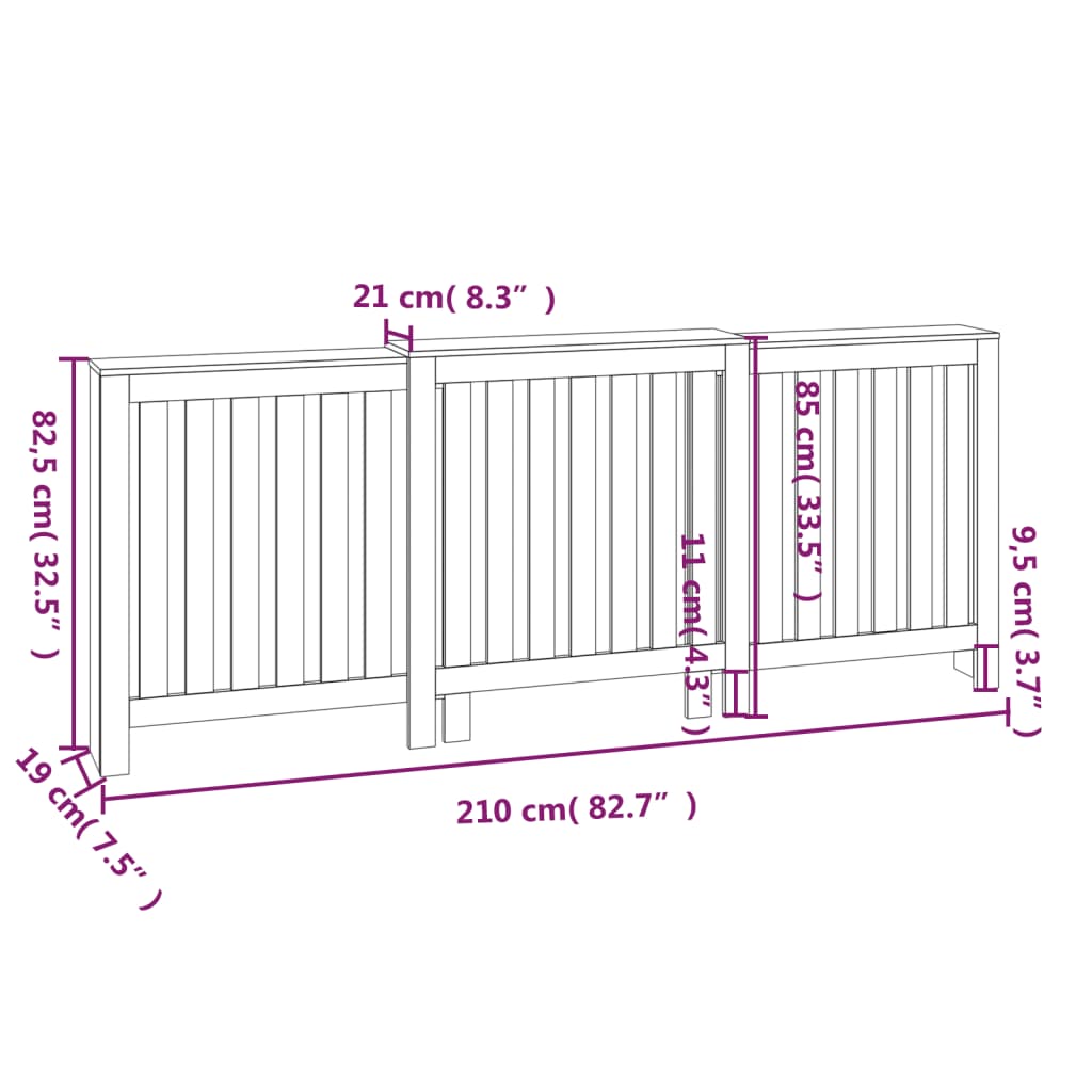 Caisson de radiateur 153x19x84 cm en bois de pin massif