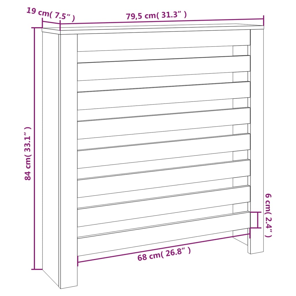 Caisson de radiateur 79,5x19x84 cm en bois de pin massif