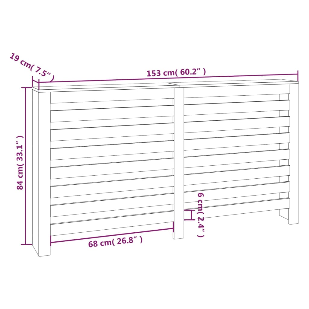 Caisson de radiateur 79,5x19x84 cm en bois de pin massif