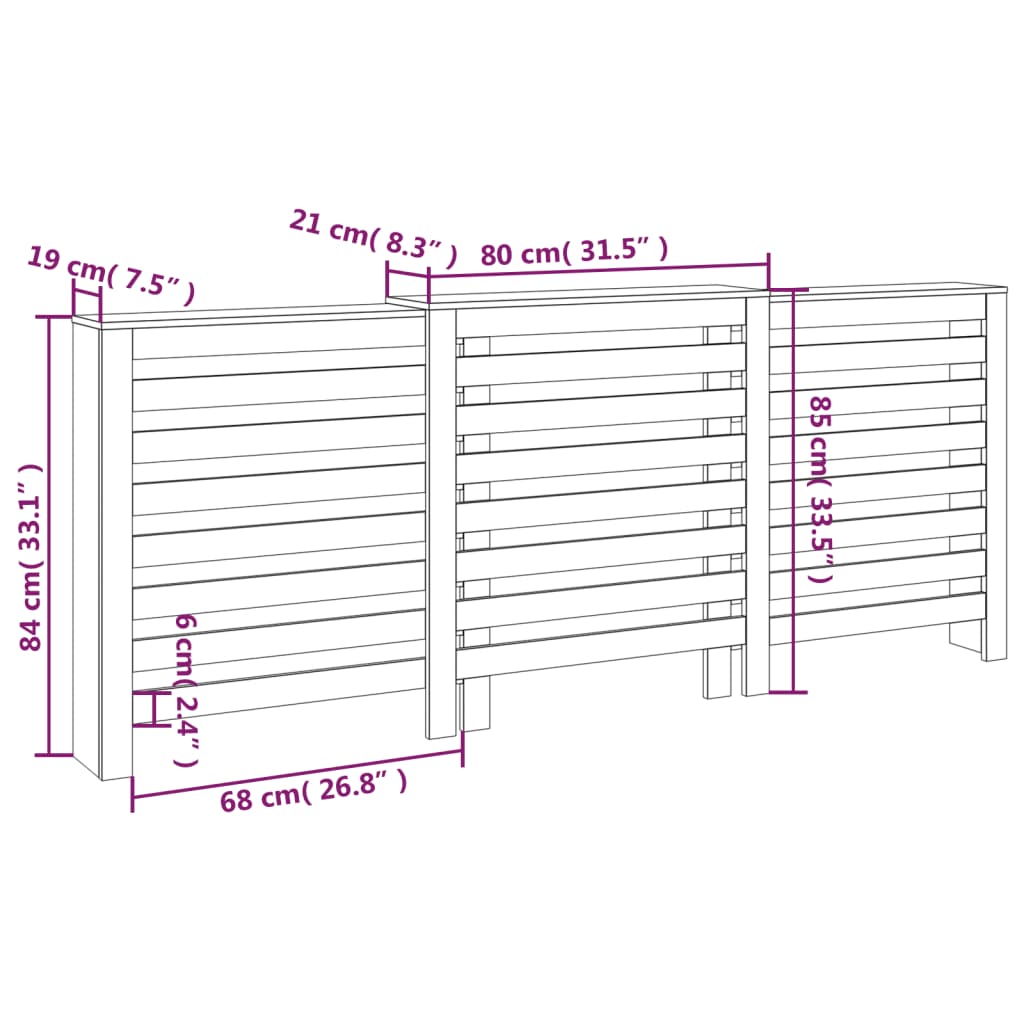 Caisson de radiateur 79,5x19x84 cm en bois de pin massif