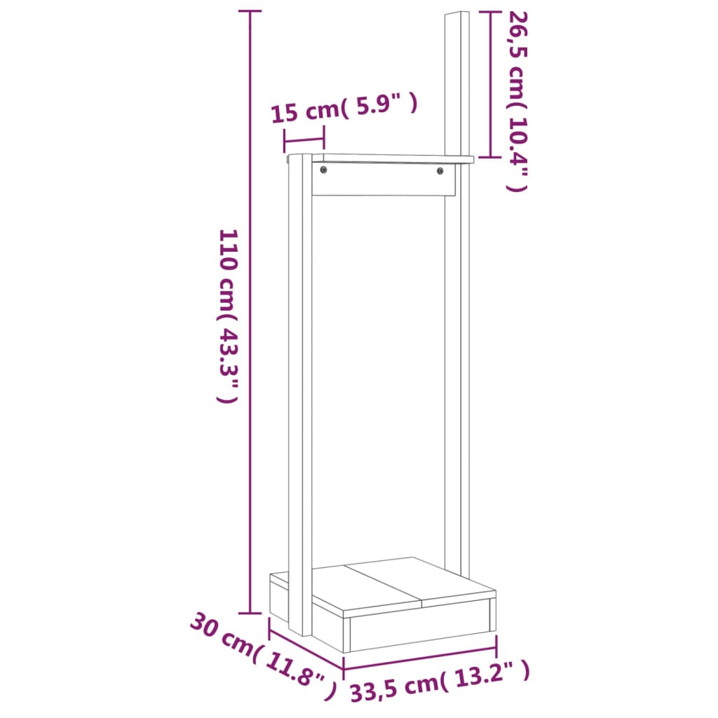 Porte-bûches 33,5x30x110 cm en pin massif