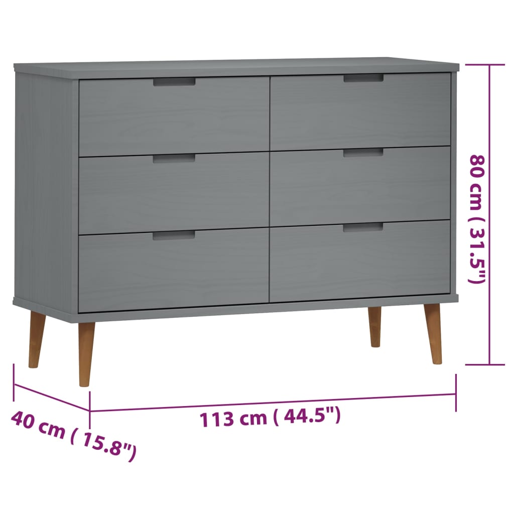 Ladekast MOLDE 113x40x80 cm massief grenenhout