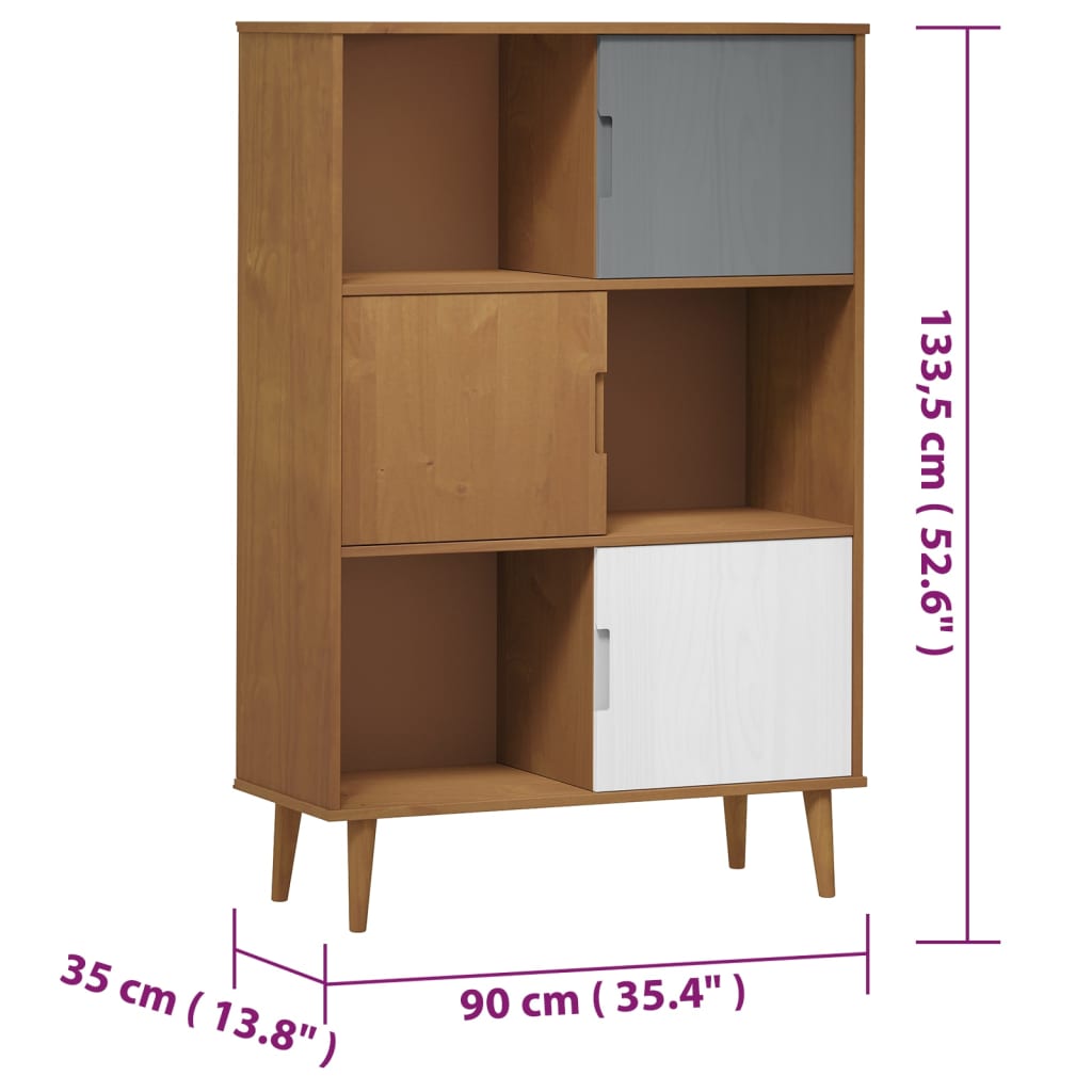 Boekenkast MOLDE 90x35x133,5 cm massief grenenhout