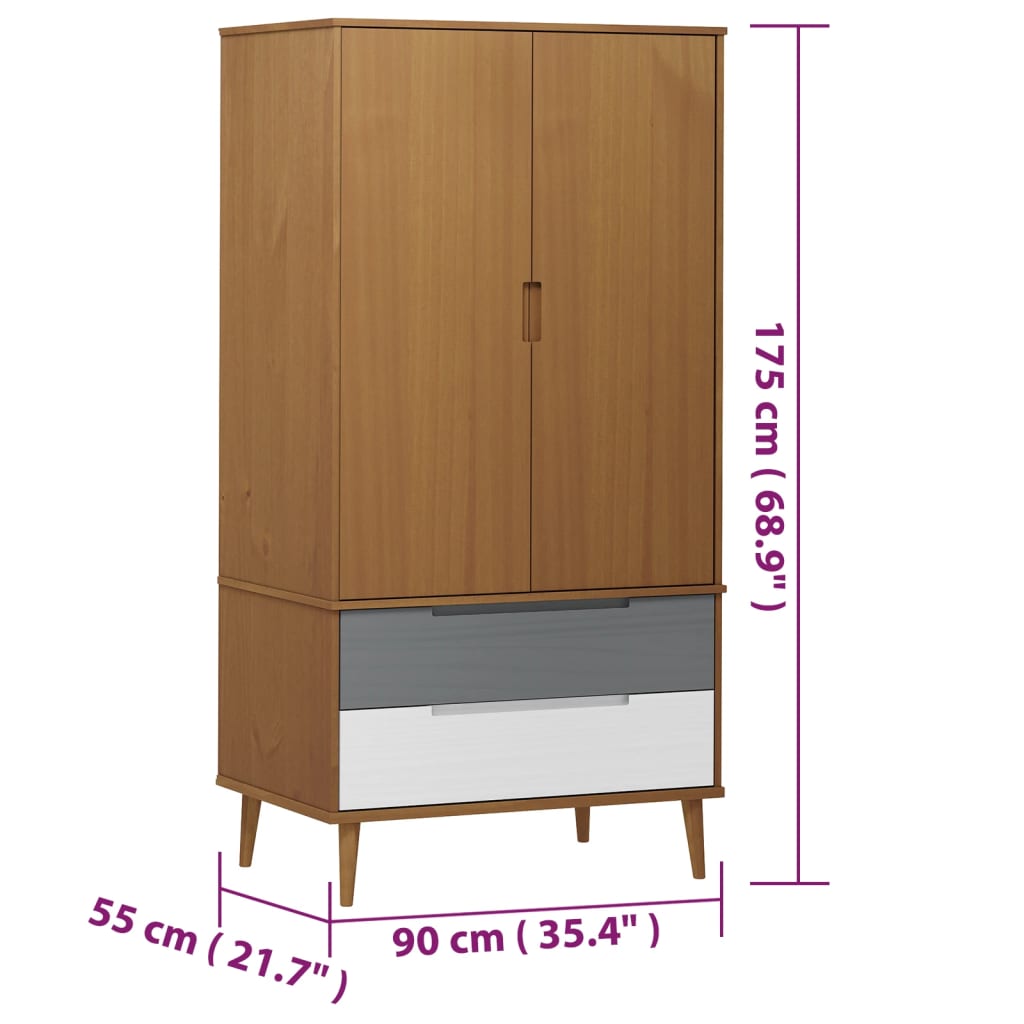 Kledingkast MOLDE 90x55x175 cm massief grenenhout