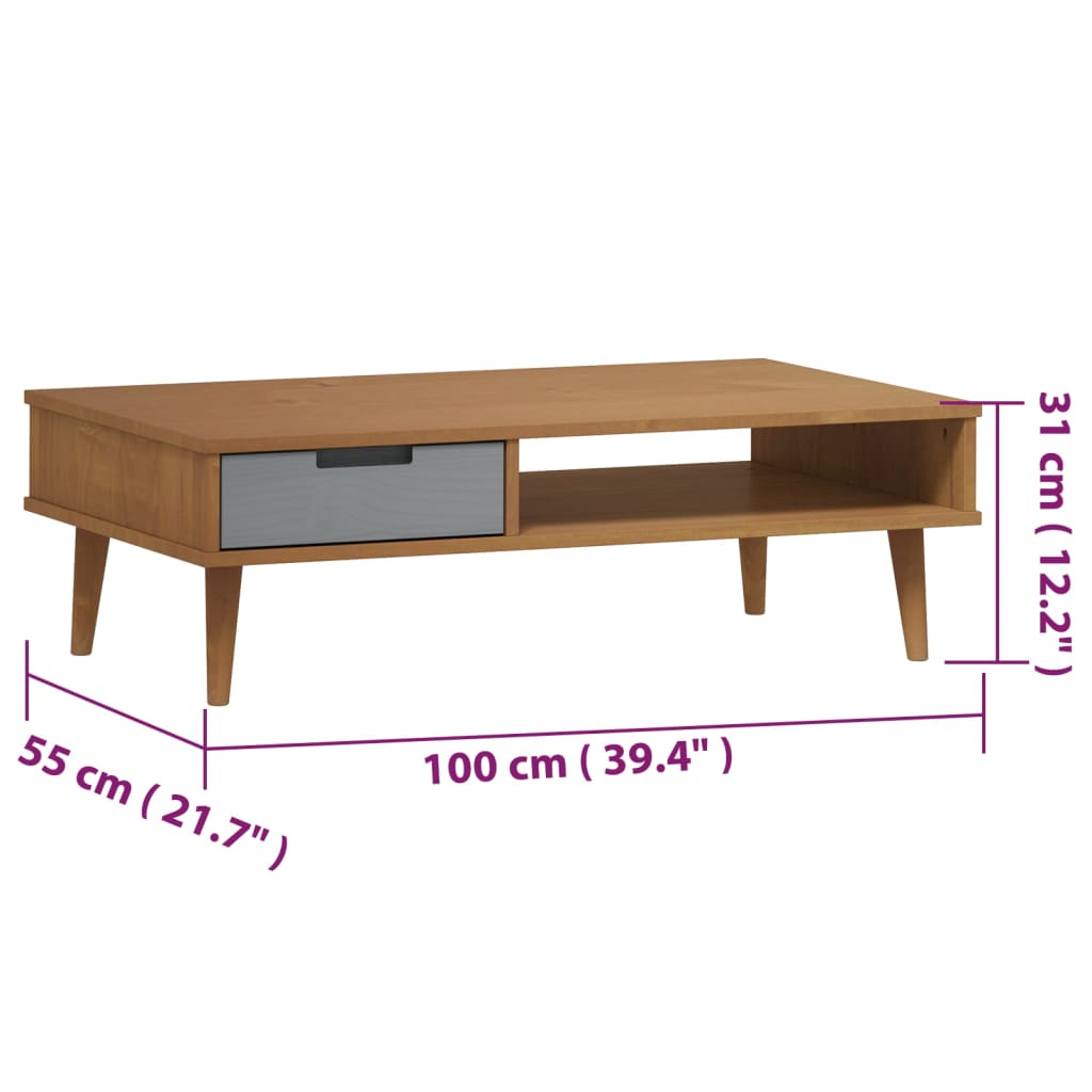 Table basse MOLDE 100x55x31 cm en bois de pin massif