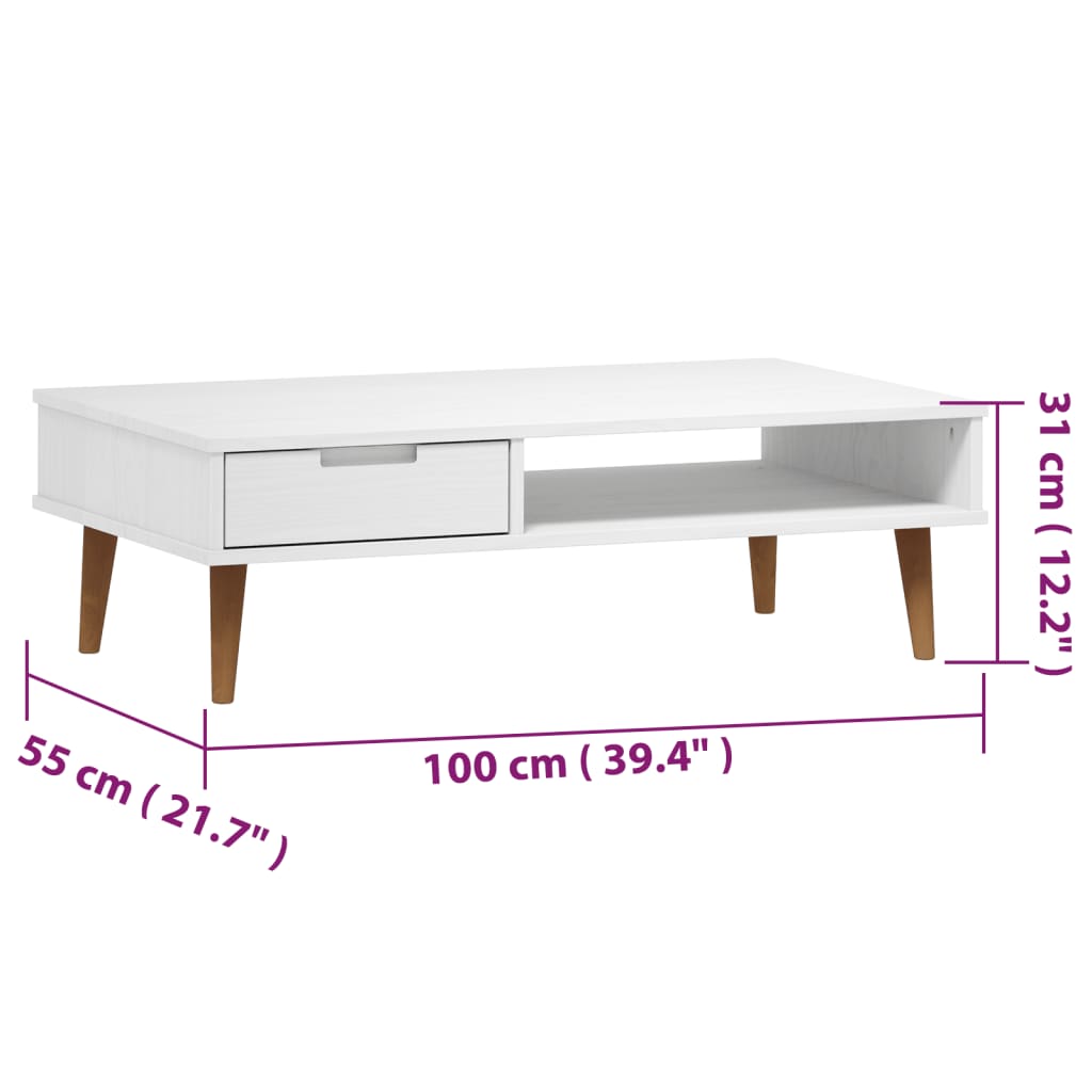 Table basse MOLDE 100x55x31 cm en bois de pin massif