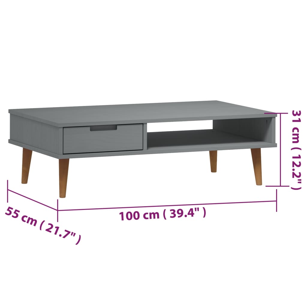 Table basse MOLDE 100x55x31 cm en bois de pin massif