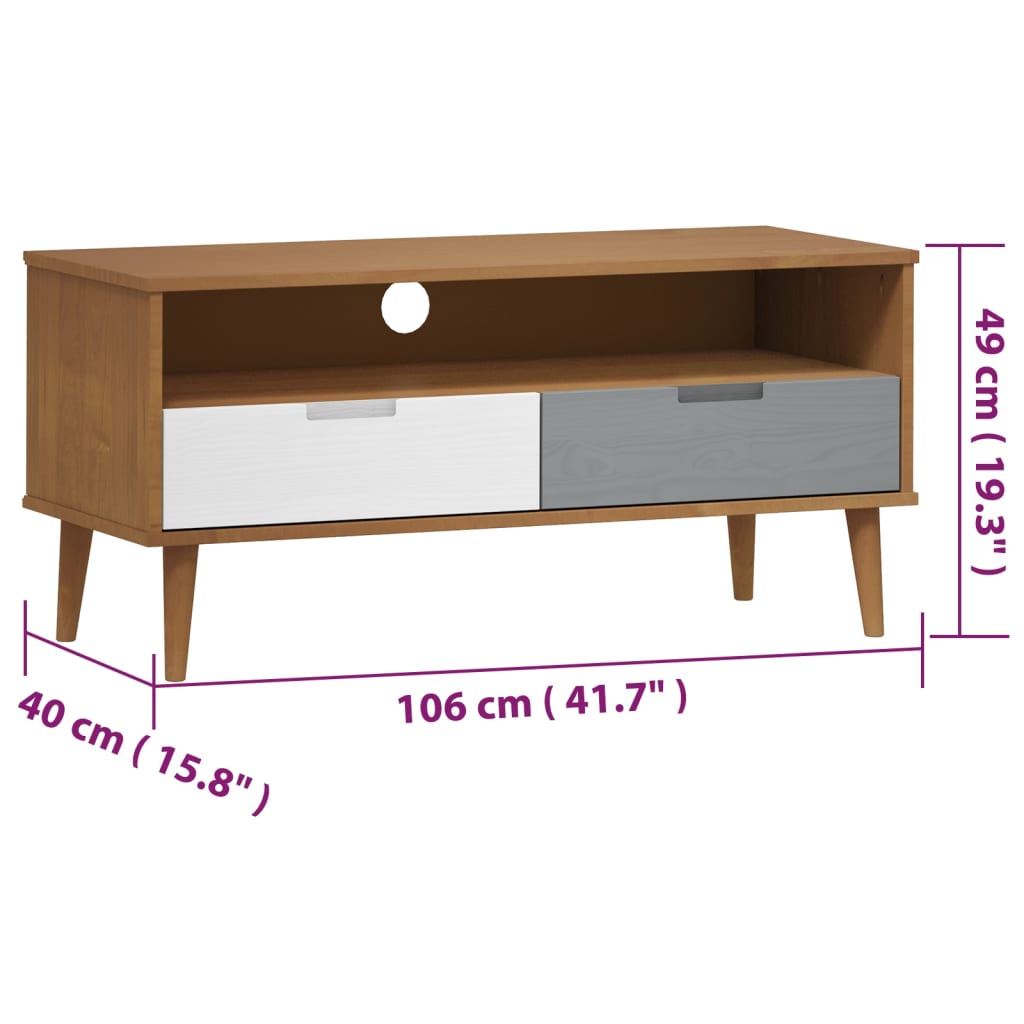 Meuble TV MOLDE 106x40x49 cm en bois de pin massif