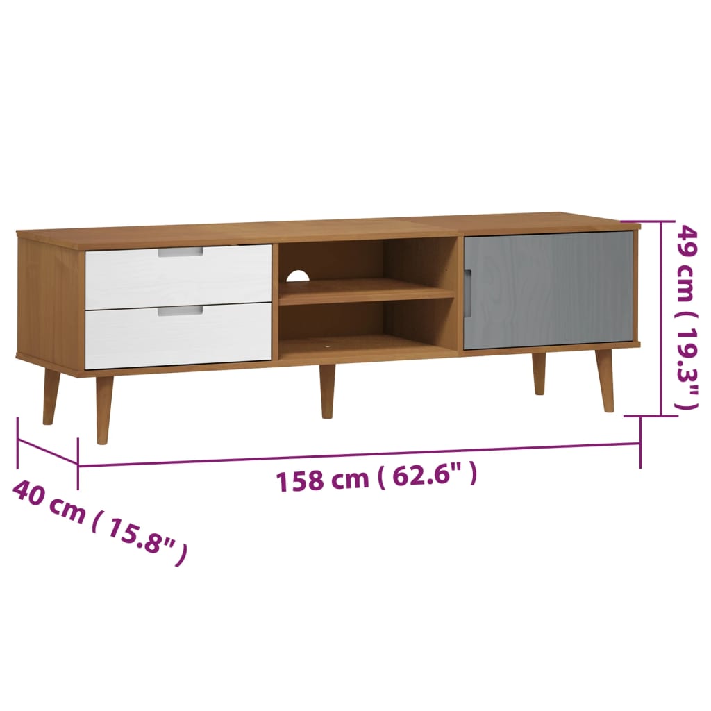 Meuble TV MOLDE 158x40x49 cm en bois de pin massif