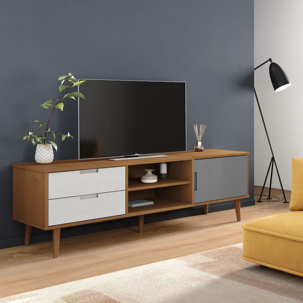 Meuble TV MOLDE 158x40x49 cm en bois de pin massif