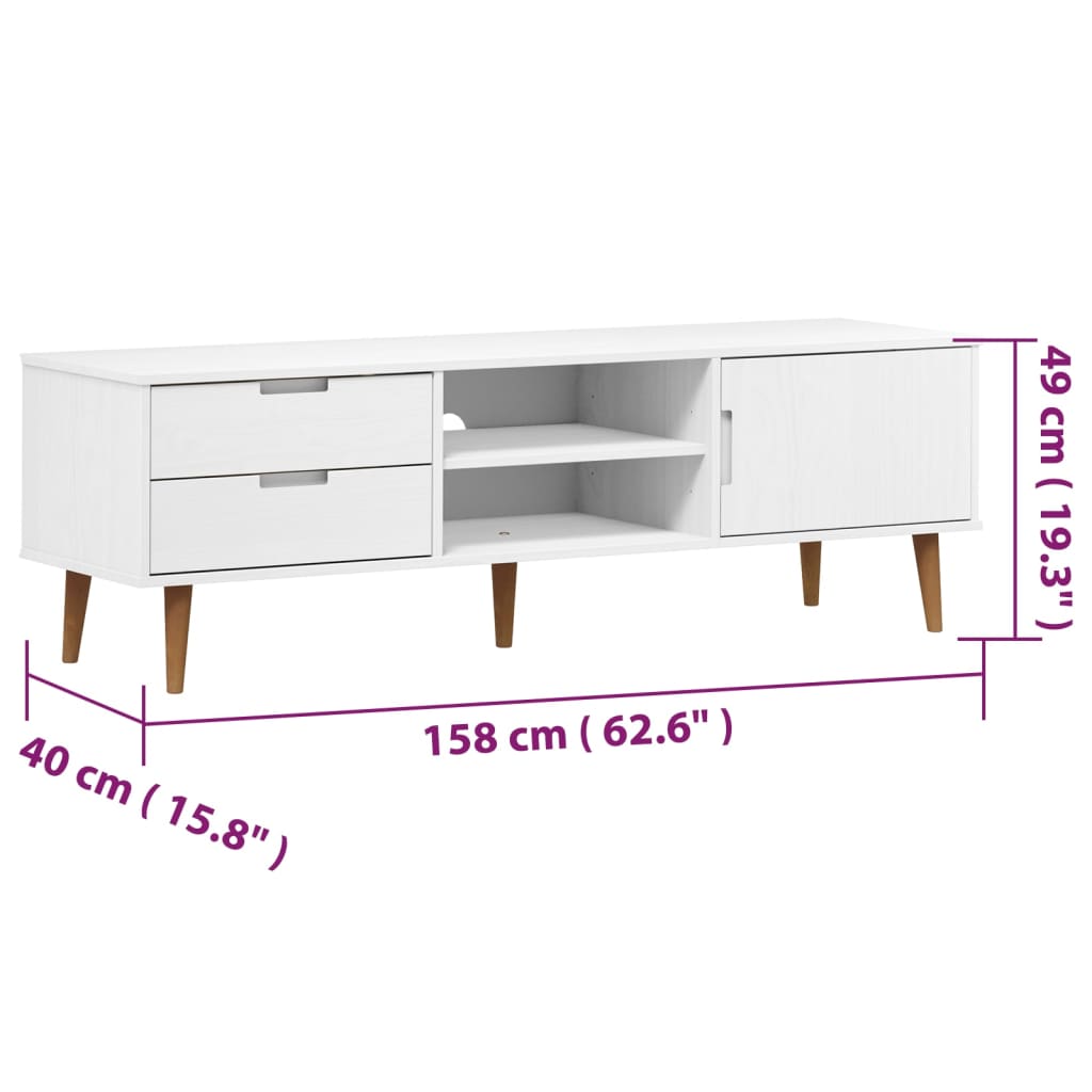 Meuble TV MOLDE 158x40x49 cm en bois de pin massif