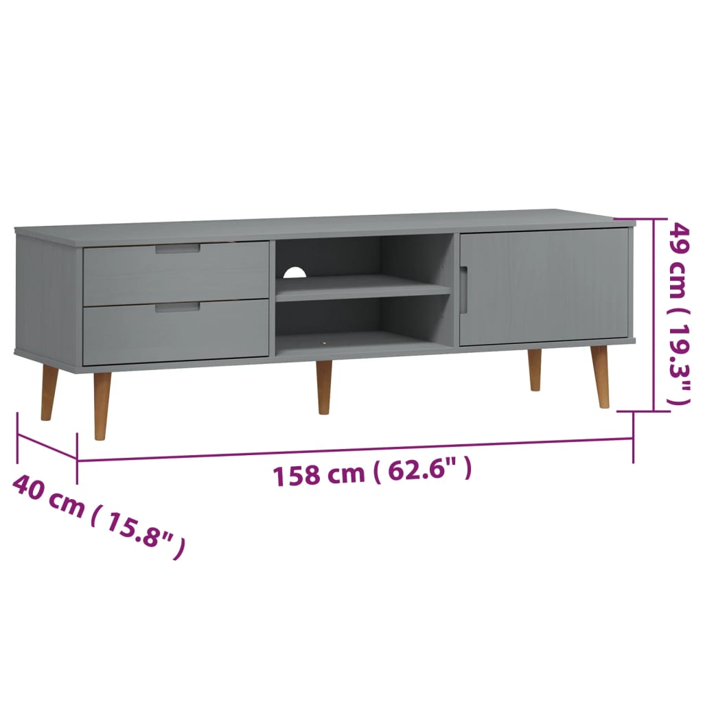 Meuble TV MOLDE 158x40x49 cm en bois de pin massif