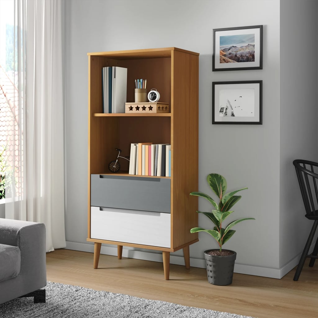 Boekenkast MOLDE 60x35x133,5 cm massief grenenhout