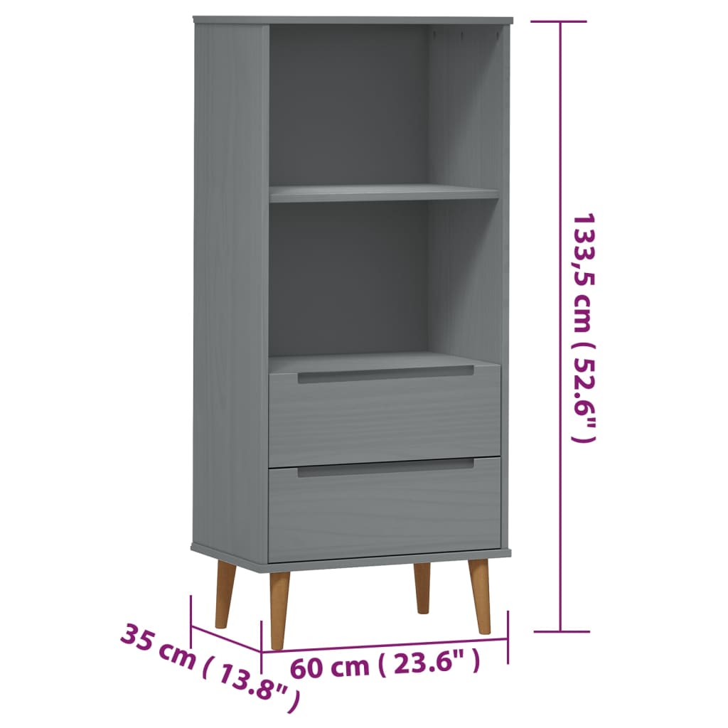 Boekenkast MOLDE 60x35x133,5 cm massief grenenhout