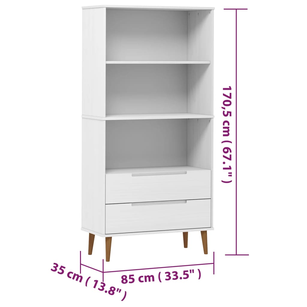 Bibliothèque MOLDE 85x35x170,5 cm en bois de pin massif