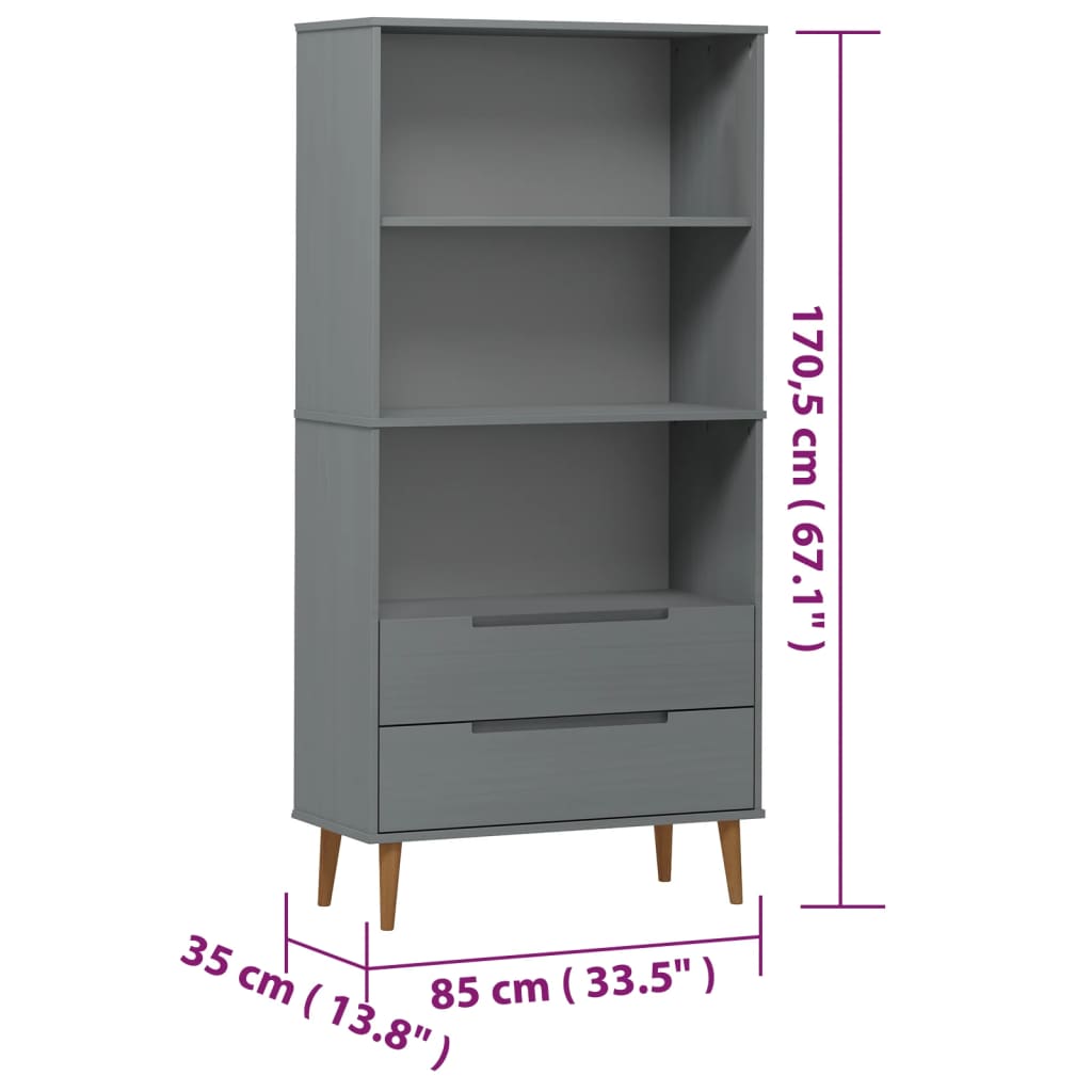 Bibliothèque MOLDE 85x35x170,5 cm en bois de pin massif